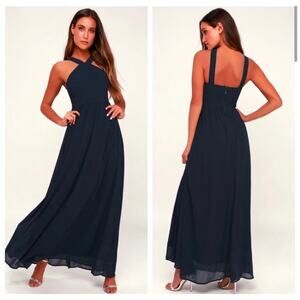 Lulu's Air of Romance Navy Blue Maxi Halter Dress Style# D15376 Size XS